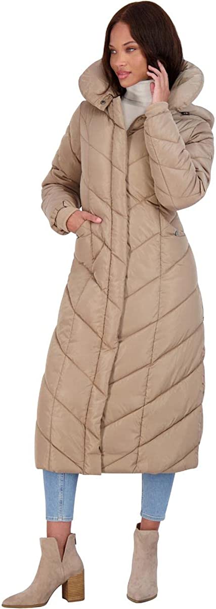 Steve Madden Women's Long Chevron Maxi Puffer Coat