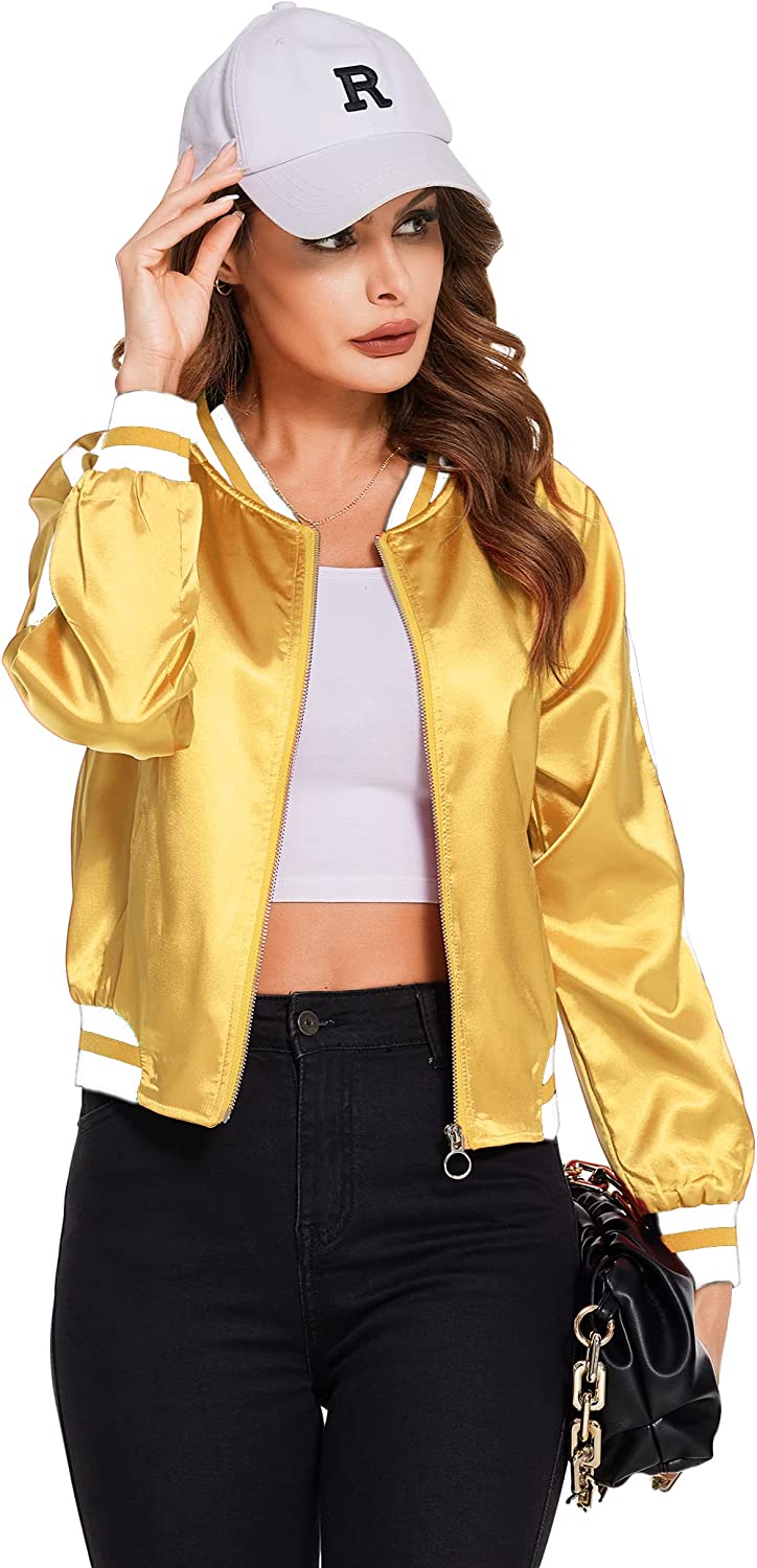 Zeagoo Women's Classic Solid Striped Biker Jacket Zip Up Fashion Bomber Jacket Coat