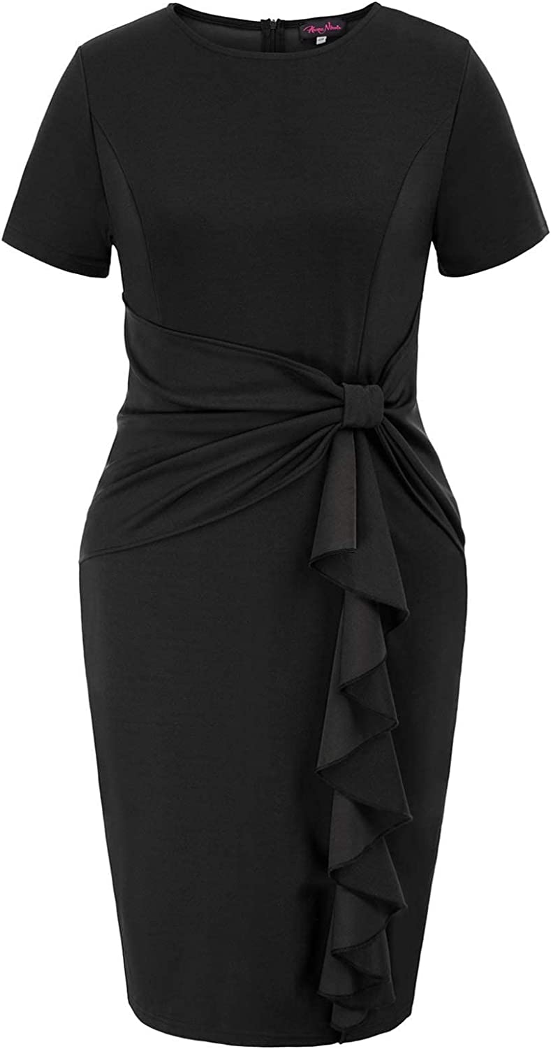 Women's Plus Size 50s Vintage Ruffle Peplum Cocktail Pencil Knee Dress