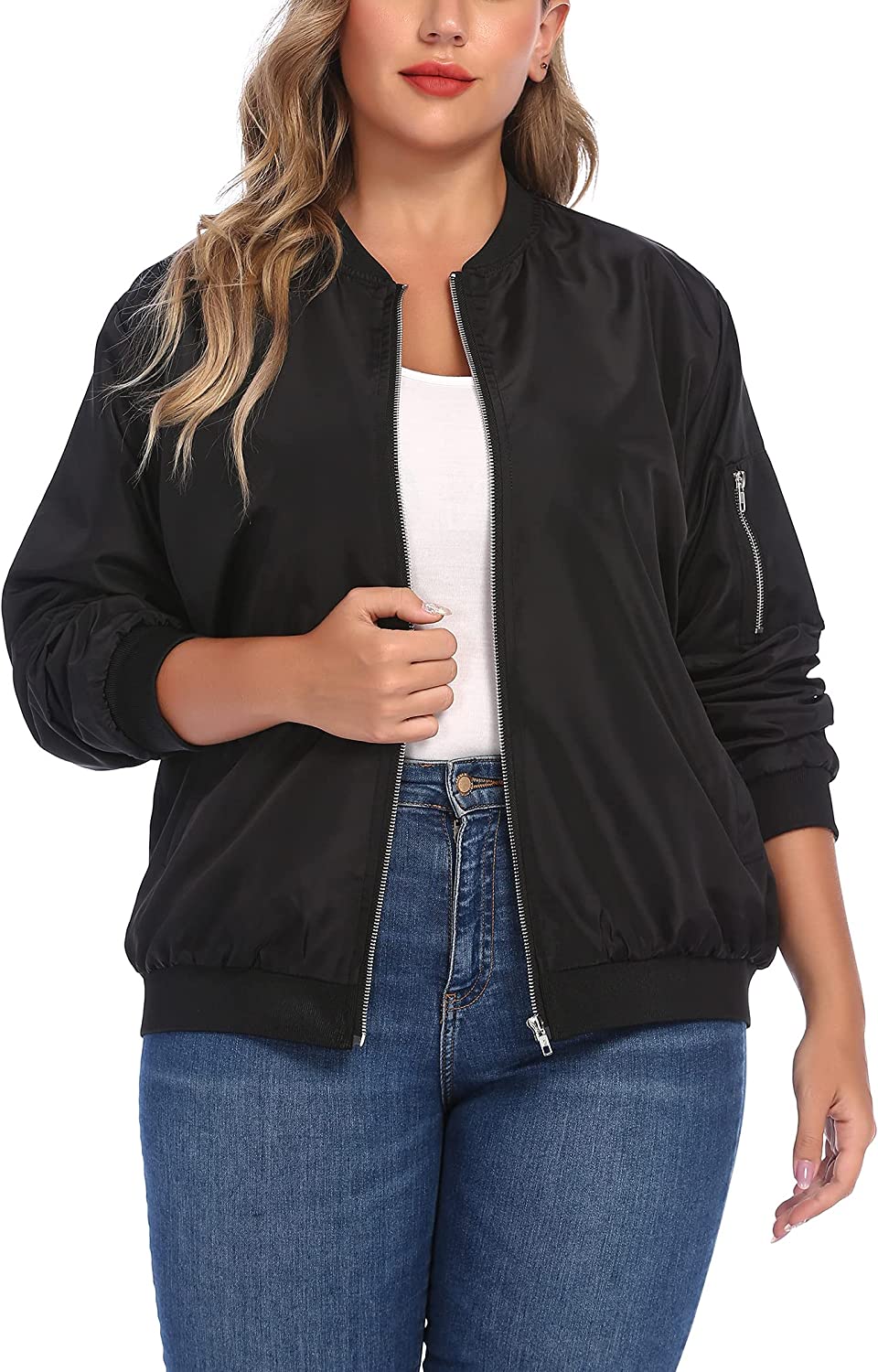 IN'VOLAND Womens Jacket Plus Size Bomber Jackets Lightweight with Pockets Zip Up Quilted Casual Coat Outwear