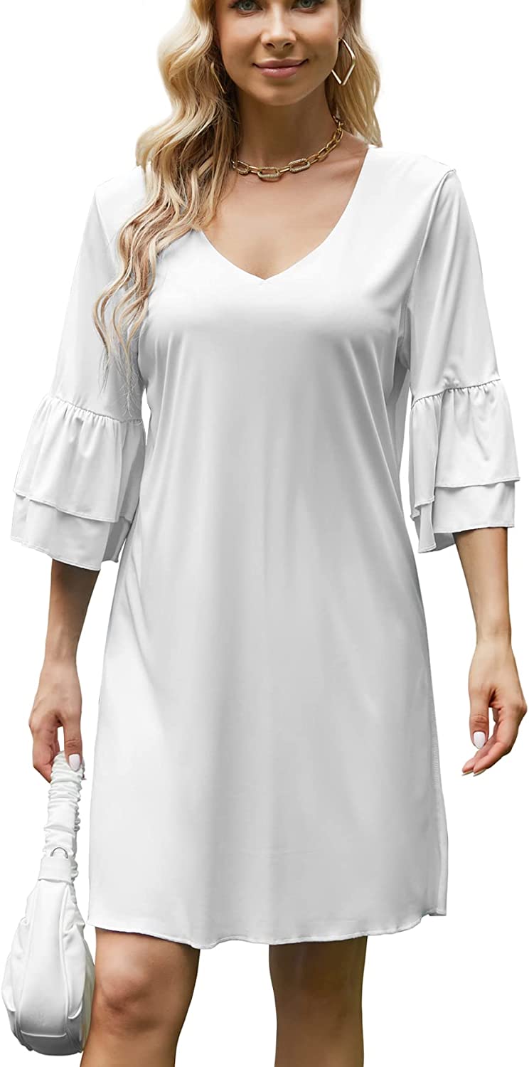 Summer Casual Dresses for Women - V Neck Bell Sleeve Flowy Dress Cute Dresses