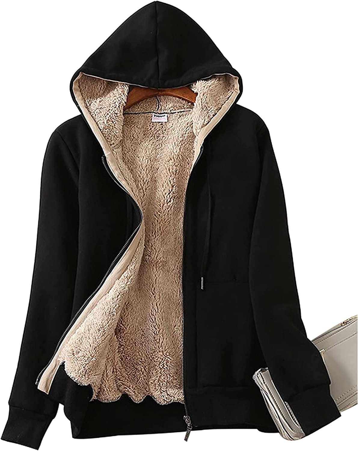 SCODI Women's Zip Up Hoodies Casual Winter Warm Sherpa Lined Sweatshirt Thick Fleece Jacket Coat