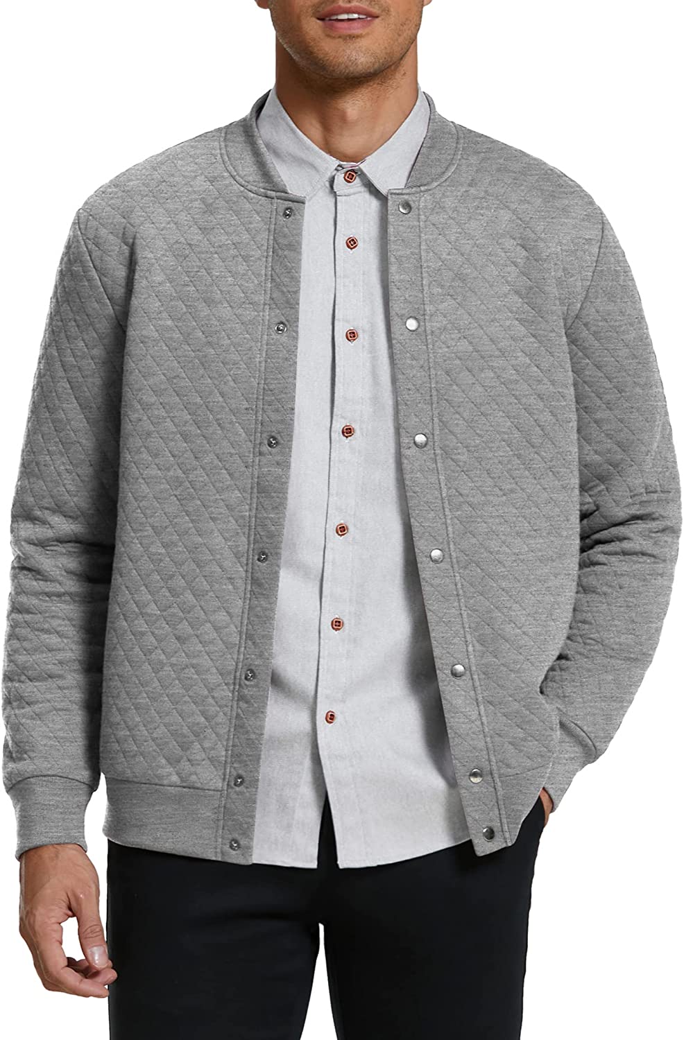 COOFANDY Men's Bomber Jackets Casual Lightweight Diamond Quilted Button Down Varsity Jacket