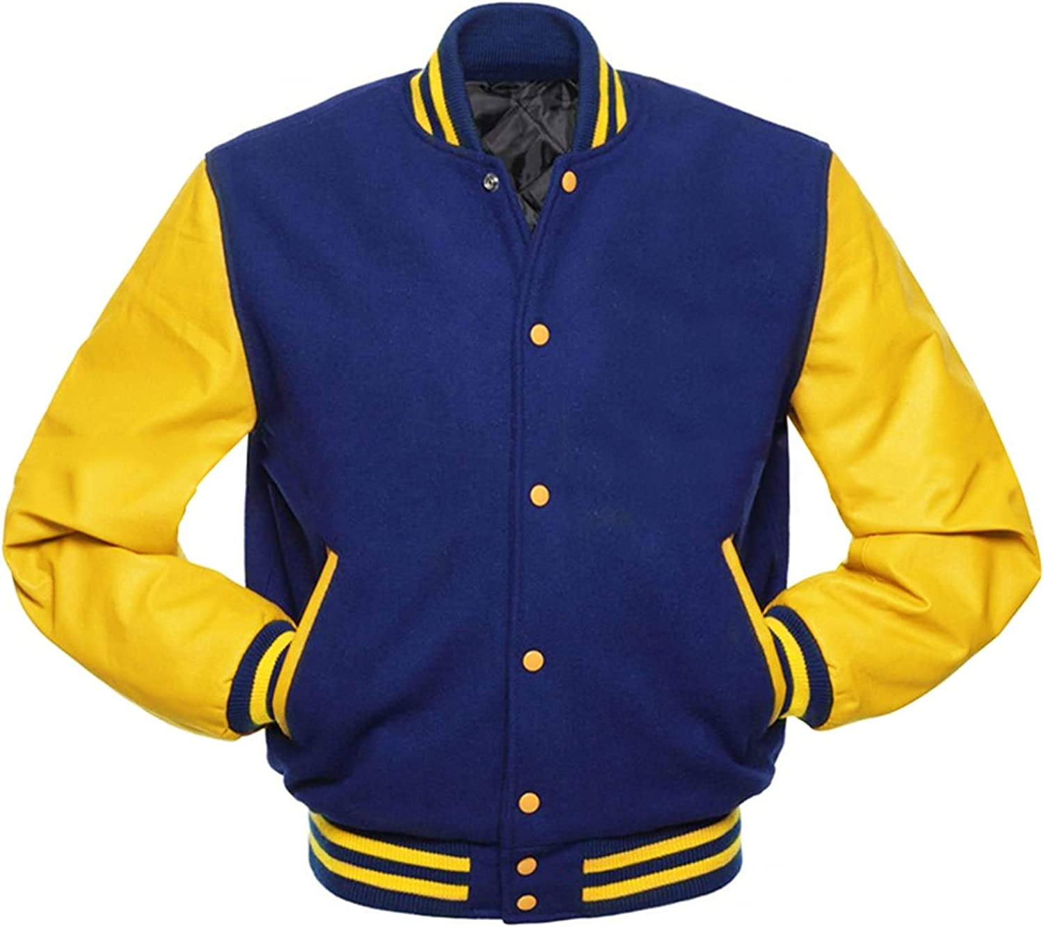 Mens TV Series Inspired High School Blue and Yellow R Logo Varsity Letterman Bomber Jacket
