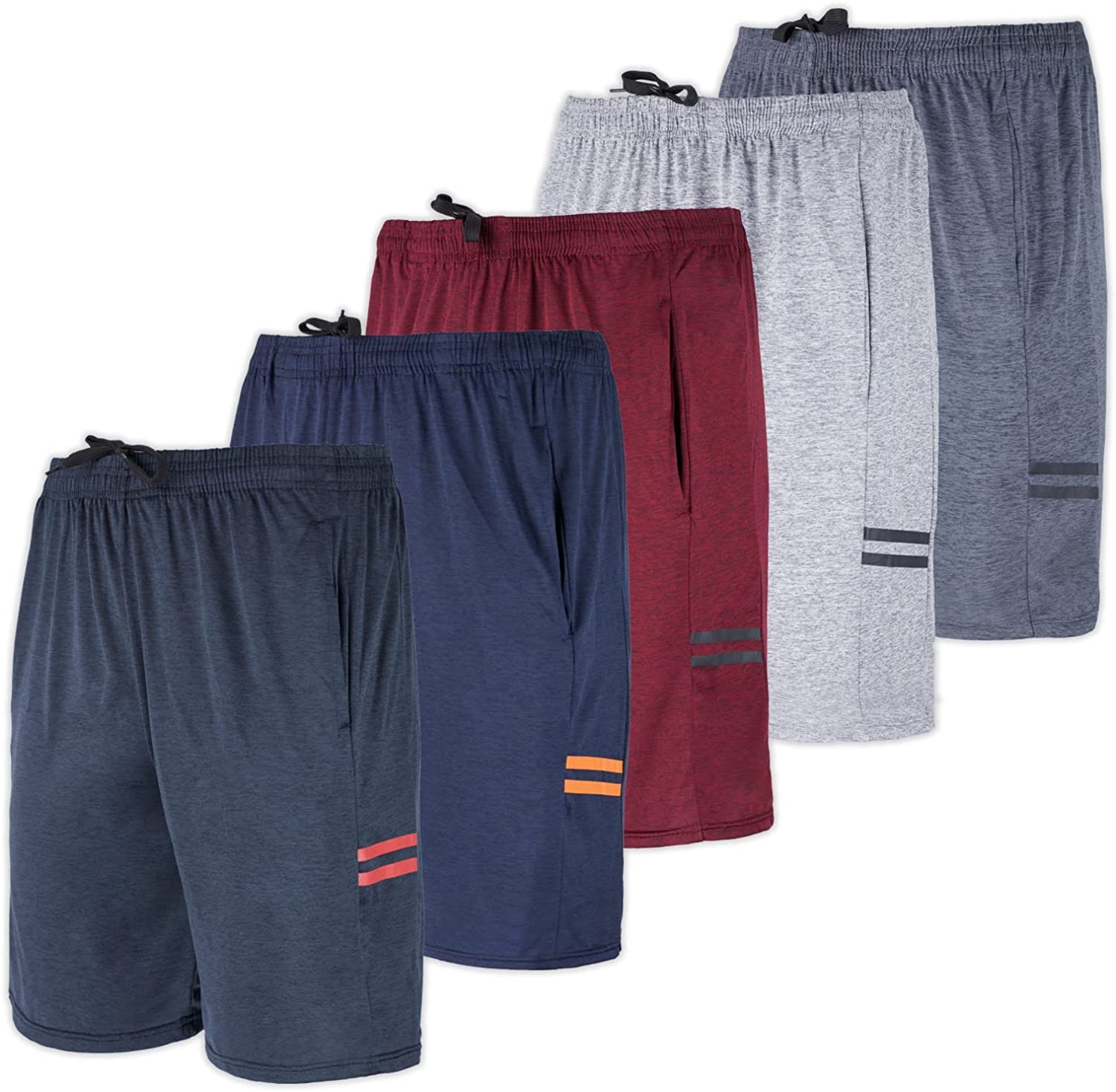 5 Pack:Men's Dry-Fit Sweat Resistant Active Athletic Performance Shorts