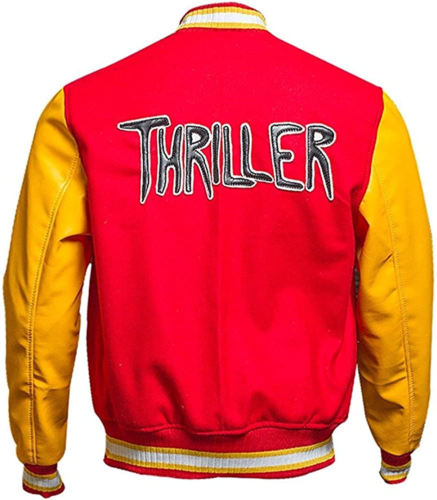 EASTIFIED Thriller MJ Jacket - Red Wool Yellow Leather Varsity Letterman Bomber Jacket