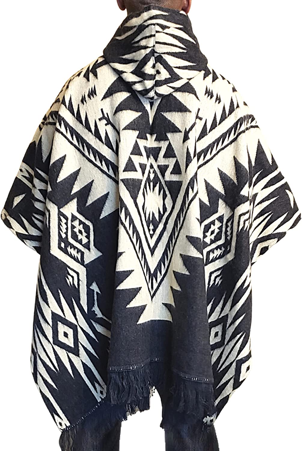 DAVLINA, ALPACA Wool Poncho Hooded and, Aztec Pattern, Unique and handmade in Ecuador. Thick, Warm and Soft Wool Poncho