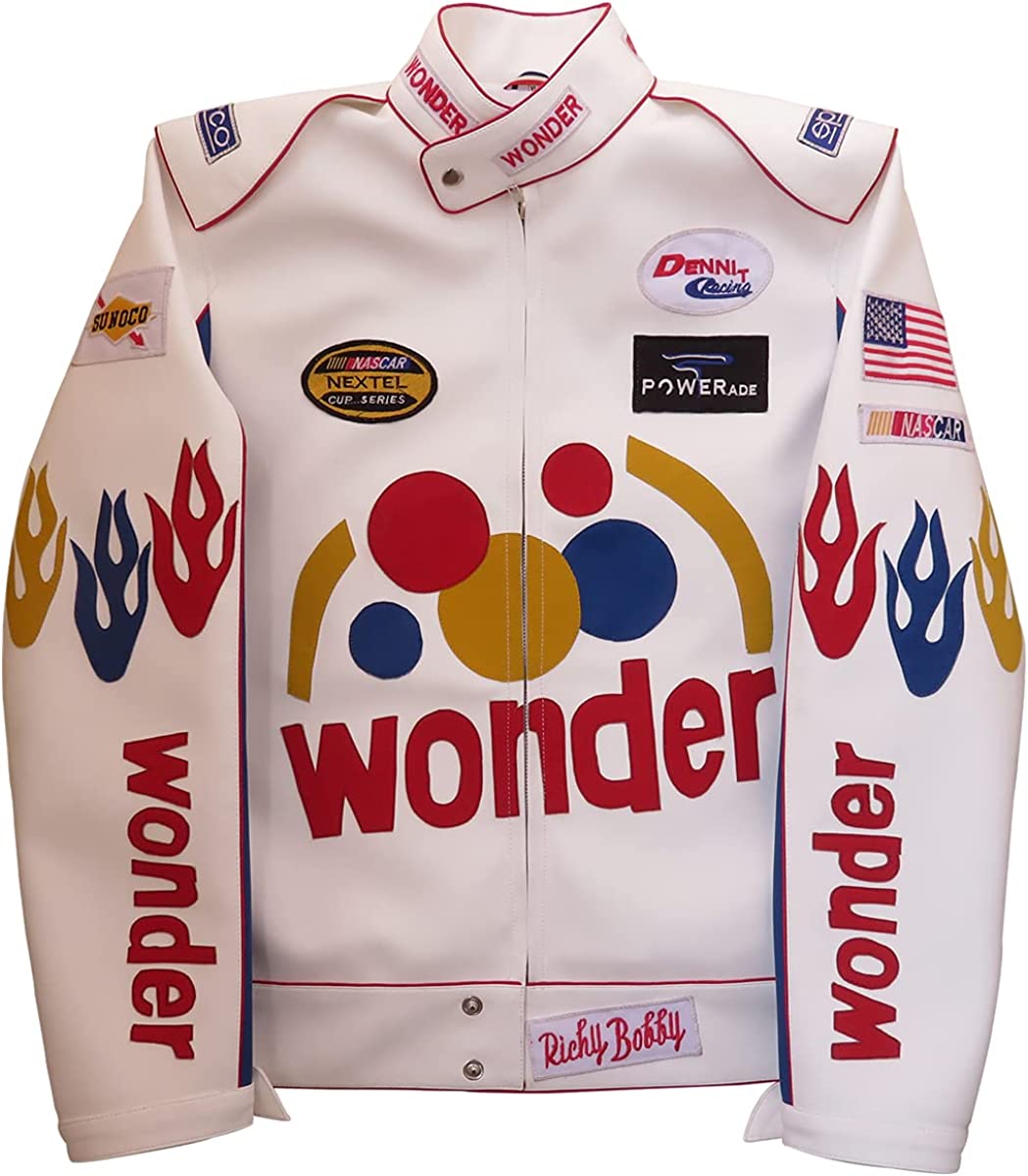 Xtreem Leather Men's Ricky Bobby Racing White Faux Leather Jacket