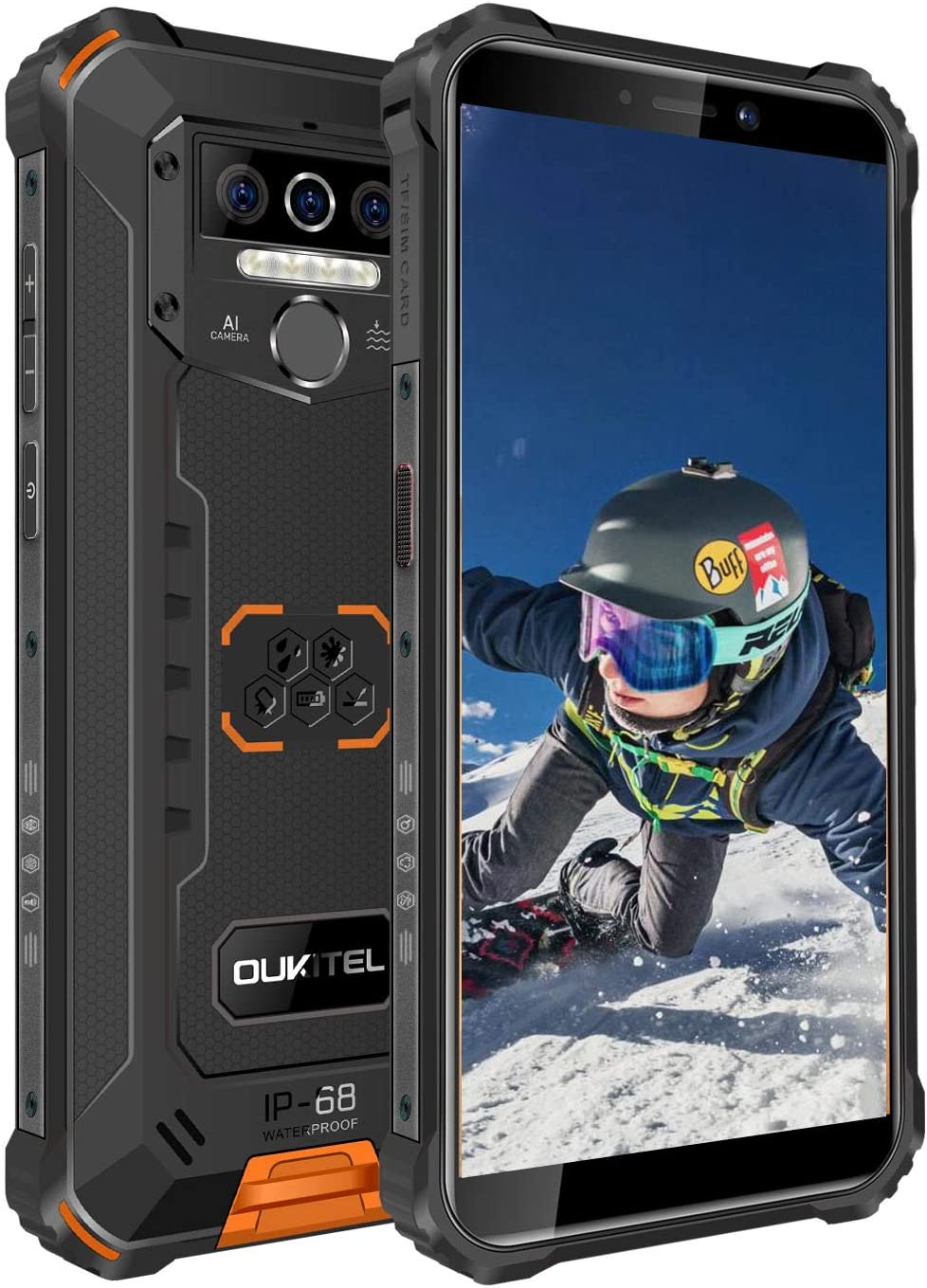 Rugged Smartphone Unlocked,OUKITEL WP5, Android 10 Cell Phone,8000mAh Battery 4GB+32GB Triple Camera 4 LED Flashlights,5.5 Inch Dual Sim GSM 4G, GPS, Bluetooth, WiFi,Orange