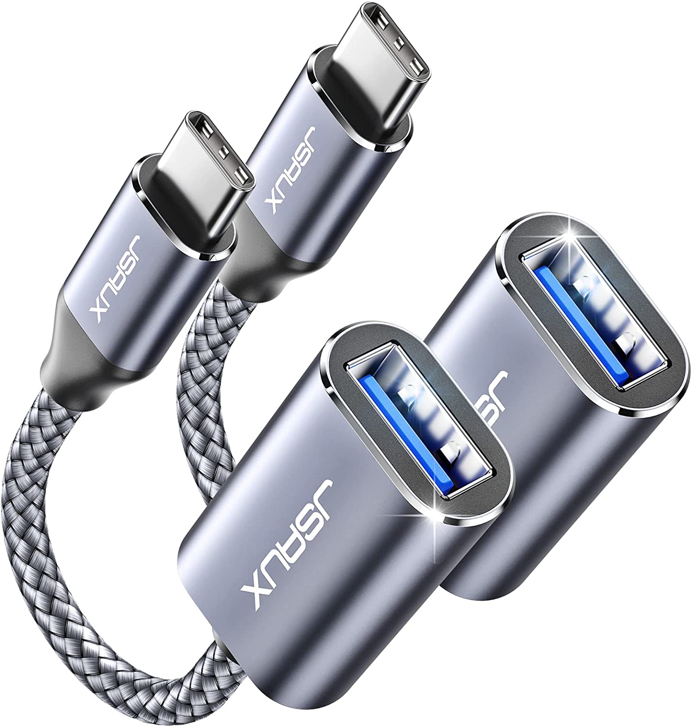 USB C to USB Adapter [2 Pack], JSAUX USB Type C Male to USB 3.0 Female OTG Cable Thunderbolt3 to USB Adapter Compatible with MacBook Pro/Air 2019 2018 2017, Samsung Galaxy S20 S20+ Ultra Note 10 S9 S8