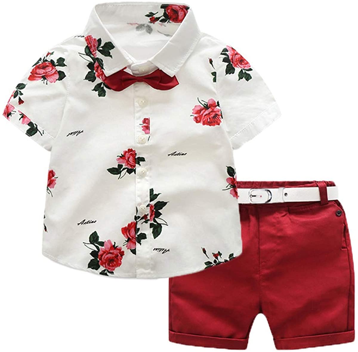 Toddler Baby Boys Summer Print Shirt Outfits Clothes Short Sleeve Button Down Tops + Shorts Set