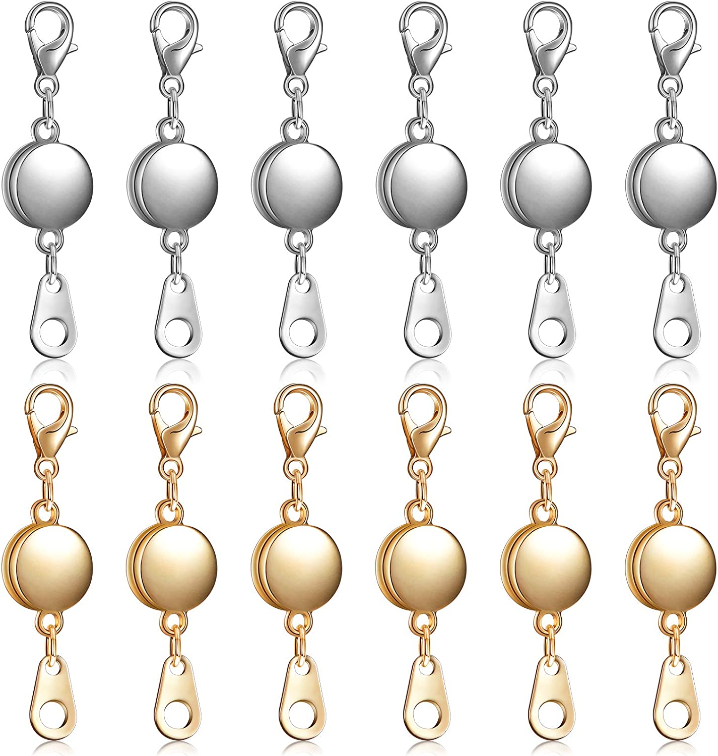 12 Pieces Locking Magnetic Jewelry Clasp Round Necklace Clasp Closures Bracelet Extender for Jewelry Making (Gold, Silver)