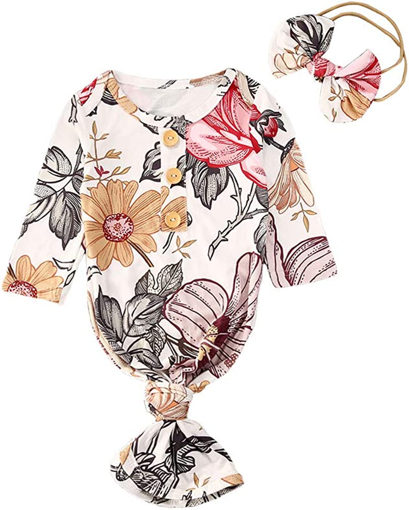 Infant Newborn Baby Girls Floral Sleep Gown Headband Sleepwear Romper Sleeping Bags Outfits