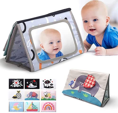 Baby Mirror Toys for Tummy Time,Newborn,Infant 0-3-4-6-12 Months Old Brain Developmental.Montessori Sensory Crinkle Black and White Book.Boys,Girls Essentials Activity Soft Safe Floor Mirror for Play