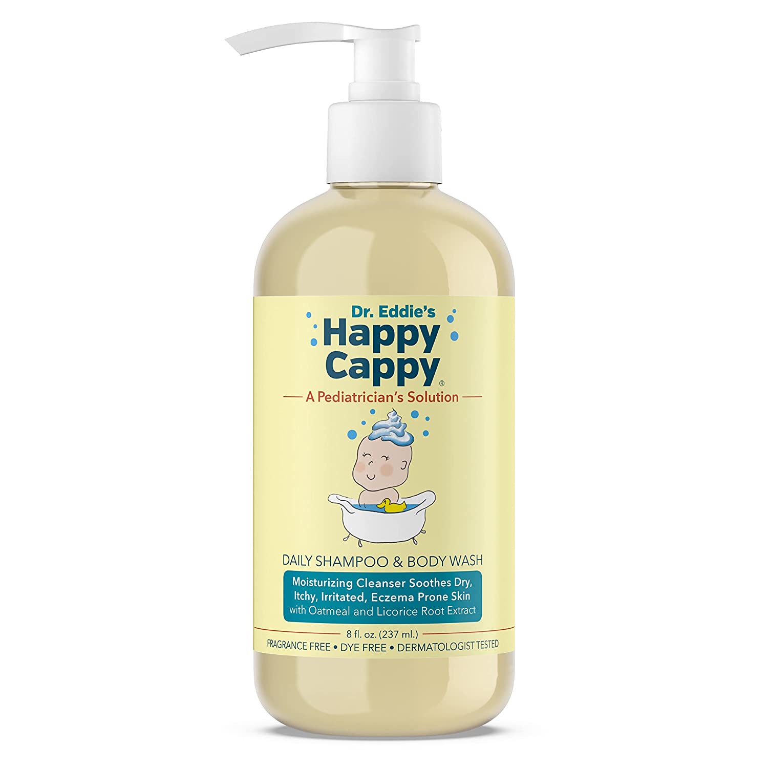 Dr. Eddie's Happy Cappy Daily Shampoo & Body Wash for Children, Soothes Dry, Itchy, Sensitive, Eczema Prone Skin, Dermatologist Tested, No Fragrance, No Dye, 8 oz