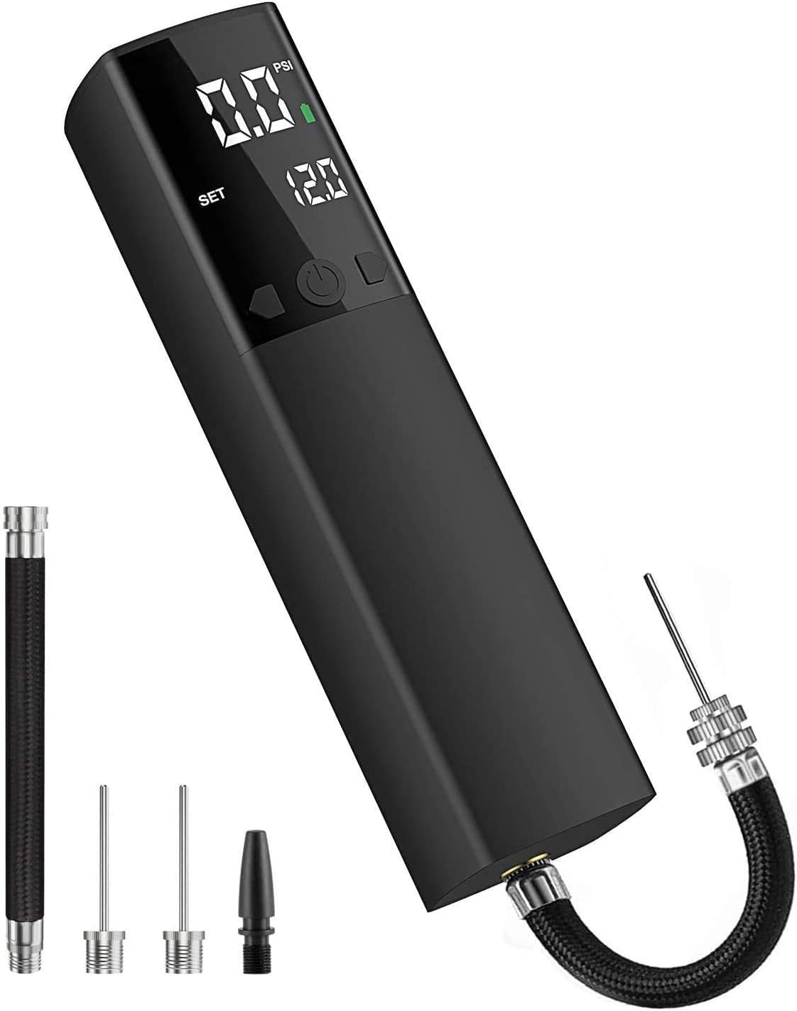 Electric Ball Pump, Smart Air Pump Portable Fast Ball Inflation with Precise Pressure Gauge and Digital LCD Display for Football Basketball Volleyball Football (2 Pin and 1 Spout)