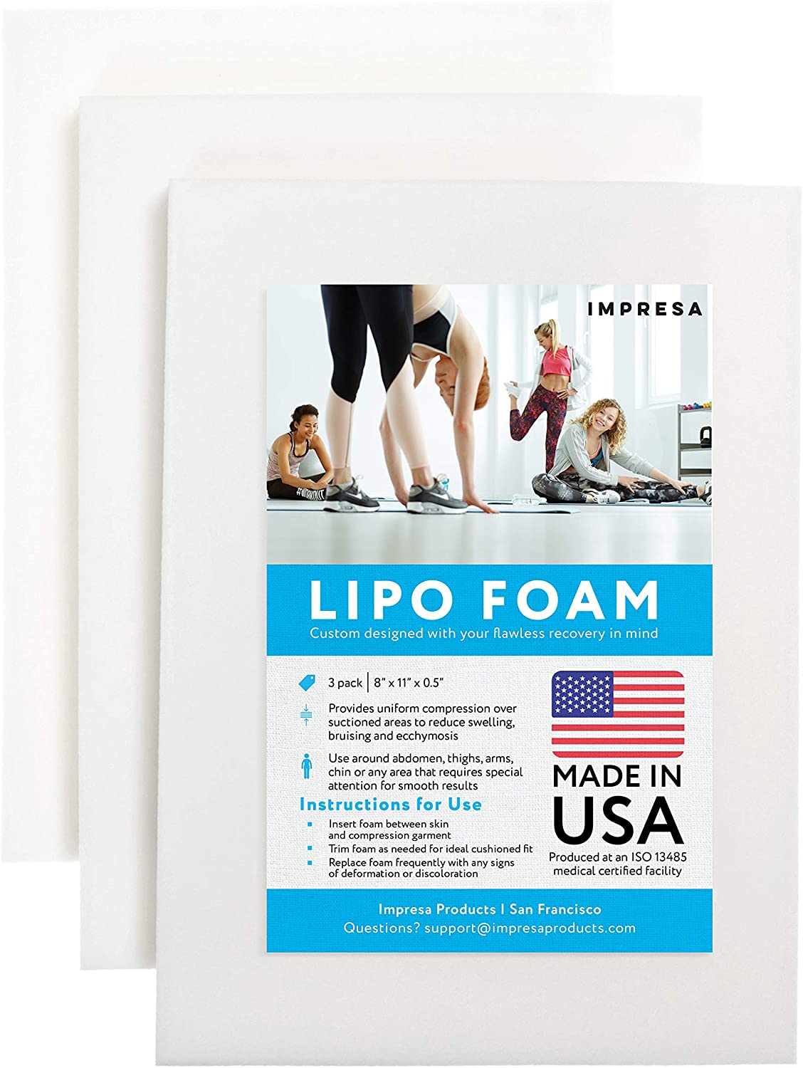 [3 Pack] Impresa Lipo Foam - Post Surgery Liposuction Foam For Use With Post Liposuction Surgery Compression Garments – Made in the USA