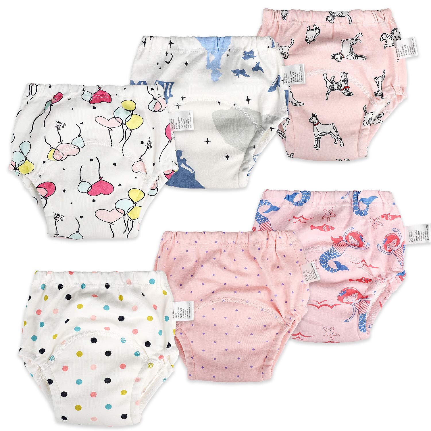MooMoo Baby 6 Packs Cotton Training Pants Reusable Toddler Potty Training Underwear for Boy and Girl 6T Pink