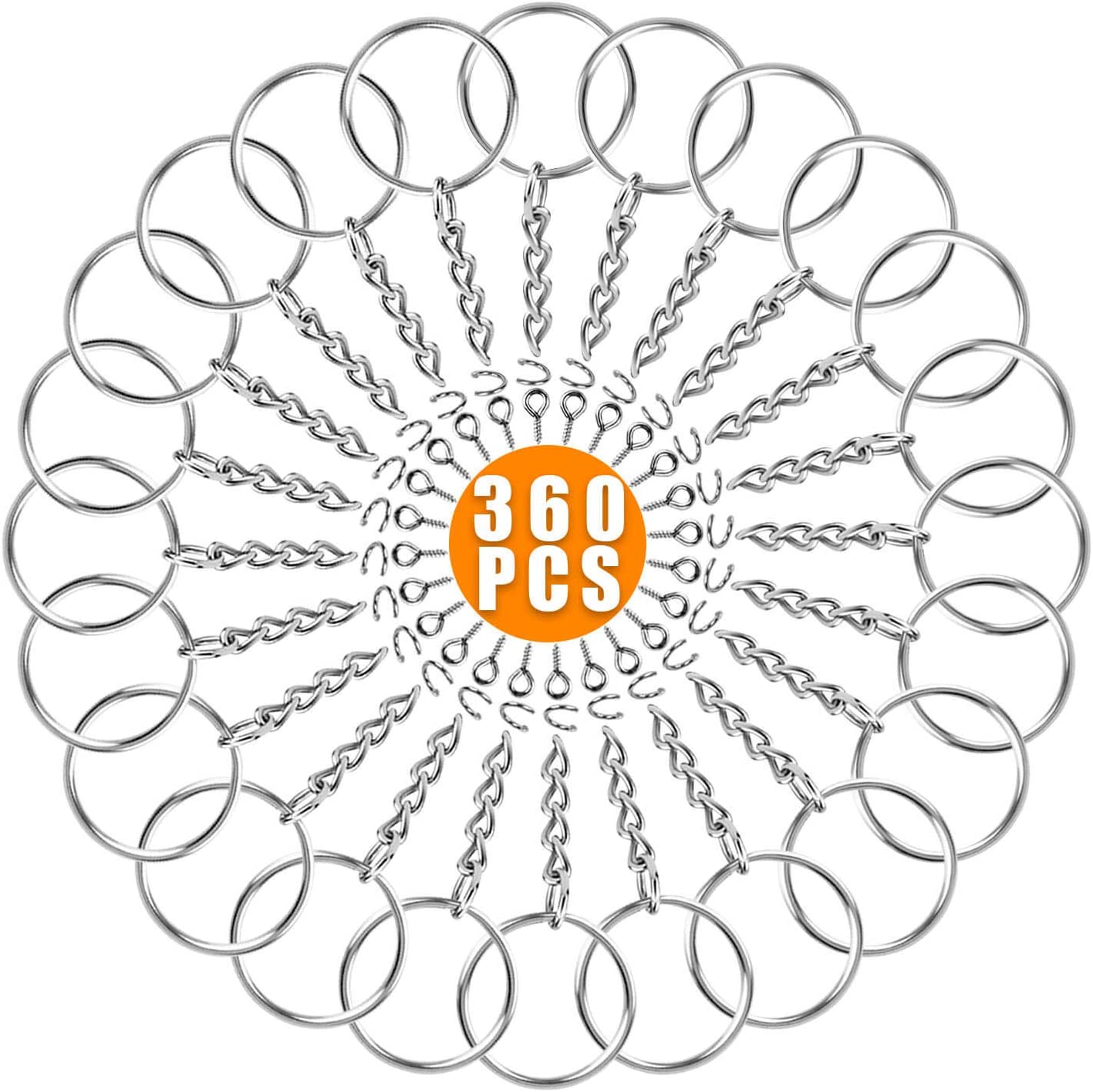 Keychain Rings for Crafts, Flasoo 360Pcs Keychains for Resin Include Key Rings with Chain, Jump Rings, Screw Eye Pins for DIY Keychain Making