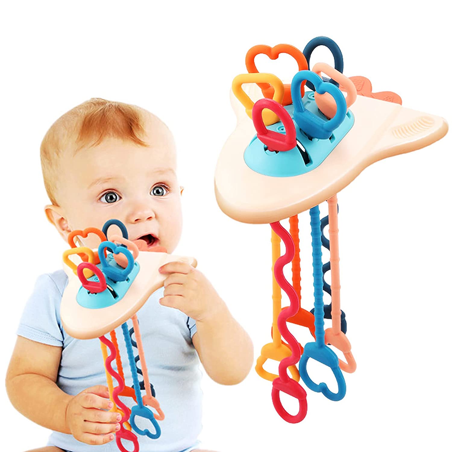 Montessori Toys for Babies 6-12 Months, Airplane Silicone Pull String Interactive Toy with Rattles, Toddler Sensory ActivityToys, Travel Toys for Toddlers 1-3, First Birthday Gifts for Girls or Boys