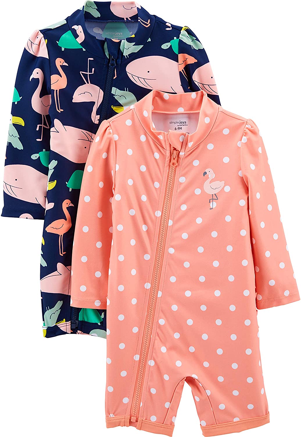 Simple Joys by Carter's Toddlers and Baby Girls' 1-Piece Zip Rashguards, Pack of 2
