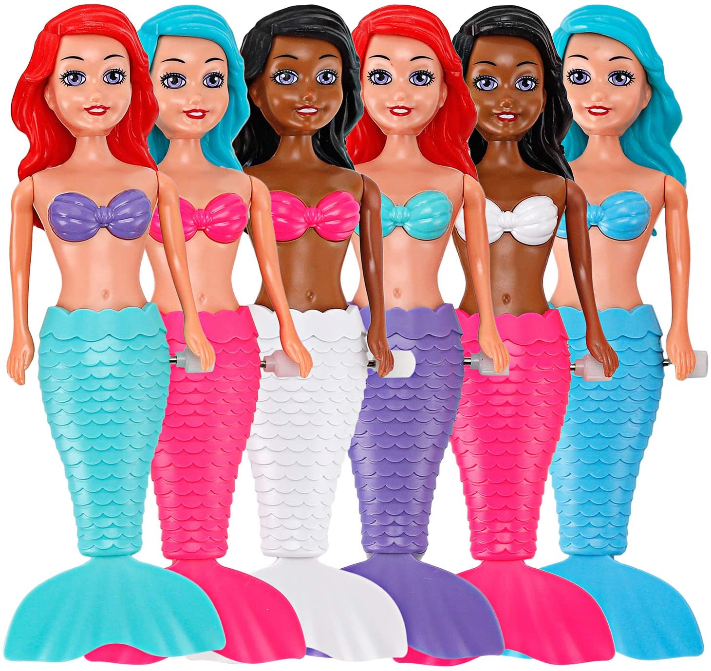 6 Pack Bath Toys for Toddlers Kids Girls - Mermaid Princess Wind Up Tail Flap Floating Water Bathtub Toys, Swimming Pool Bathing Time Fun