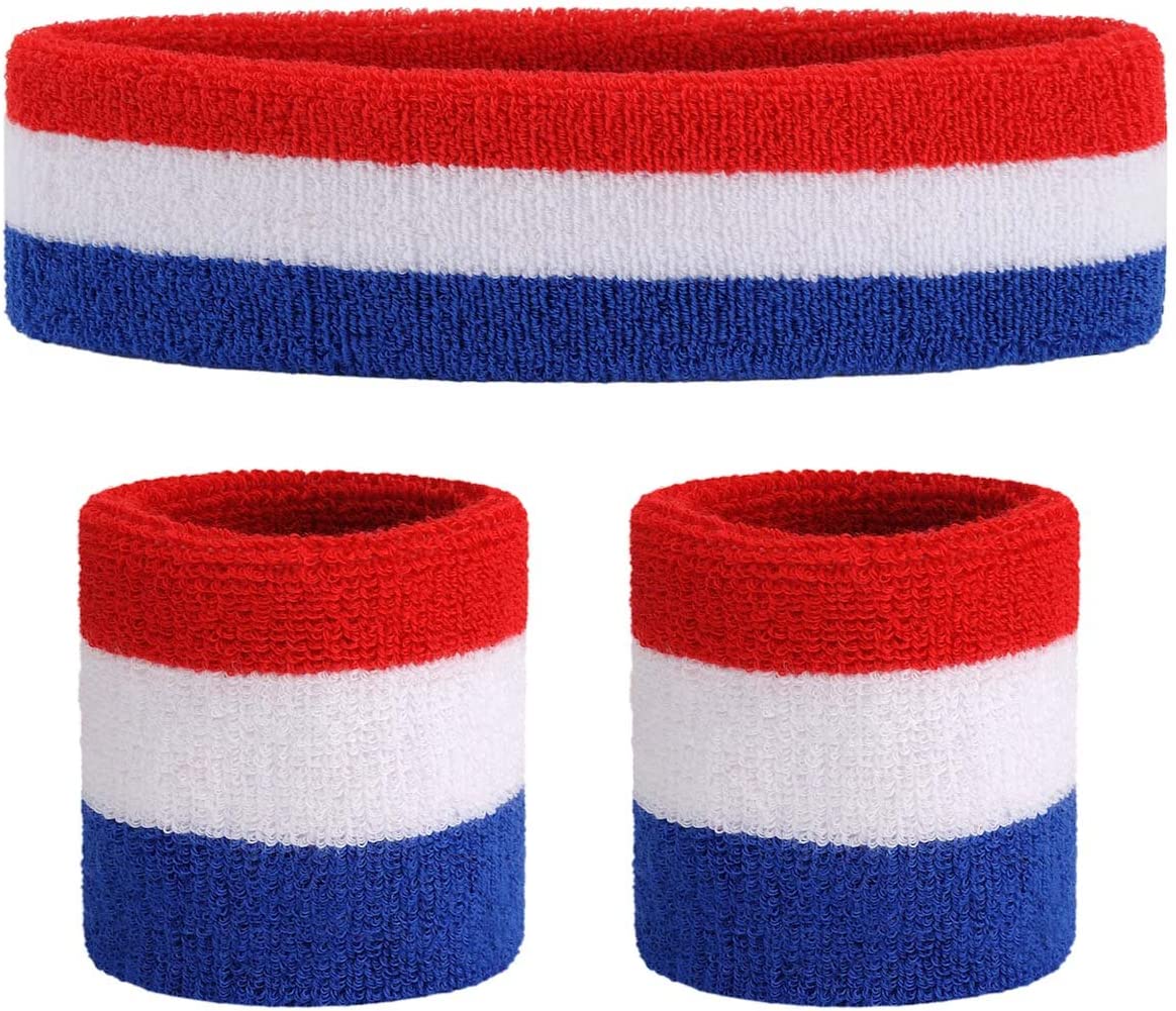 ONUPGO Sweatband Set Sports Headband Wristband Set Sweatbands Terry Cloth Wristband Wrist Sweatband Headbands Moisture Wicking Sweat Absorbing Head Band