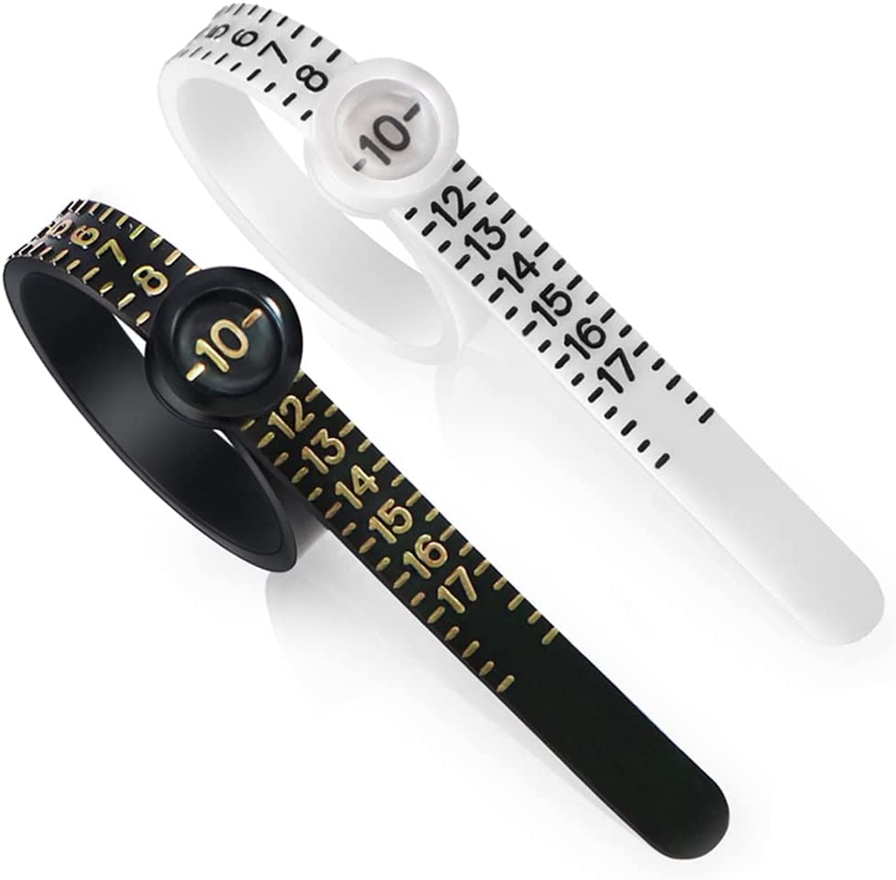 2Pcs Ring Sizer Measuring Tool Reusable Finger Size Gauge Measure Set Jewelry Sizing Tools 1-17 USA Rings Size (White+Black)