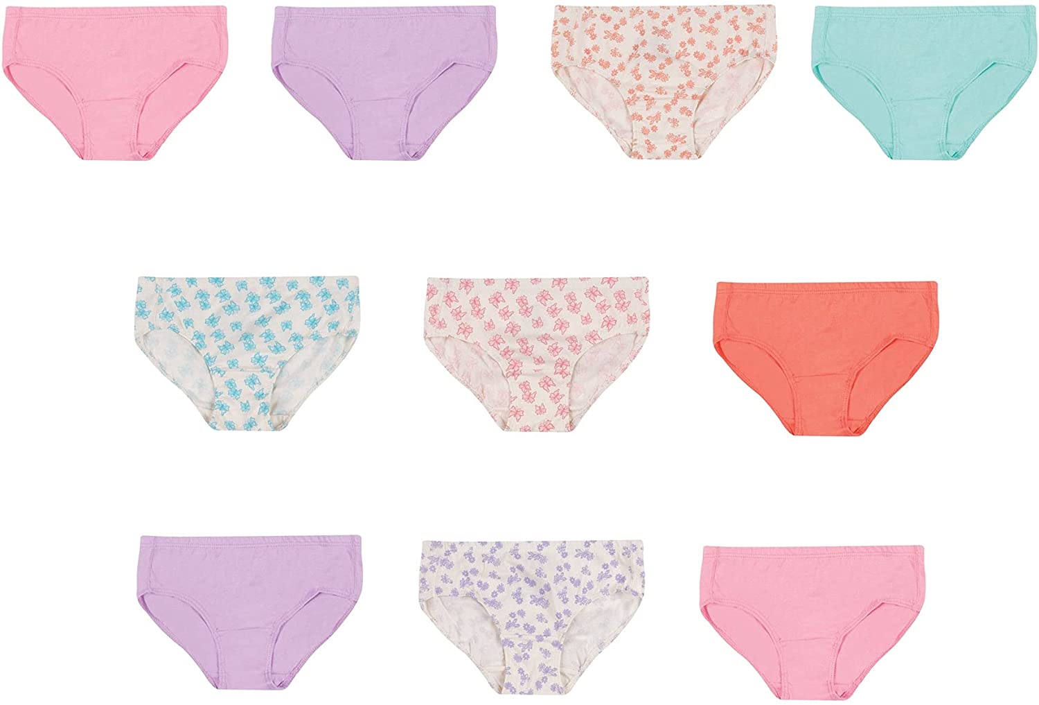 Hanes Baby Girls' Toddler 10-Pack Pure Comfort Underwear, Available in Brief and Hipster