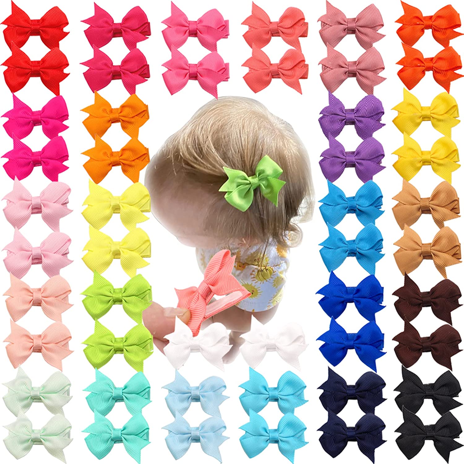 Baby Hair Clips,50 Pcs Tiny 2" Hair Bows for Girls Fully Covered Alligator Clips Hair Barrettes for Baby Girls Infants and Toddlers,25 Colors in Pairs