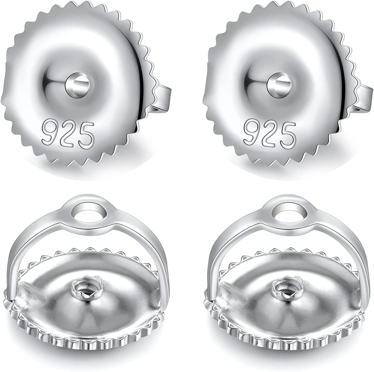 2 Pairs 18k Gold Plated Earring Screw Backs Replacement Sterling Silver Screw On Earring Backs for Diamond Studs, Hypoallergenic Secure Locking Earring Backs for Kid White Gold 6mm