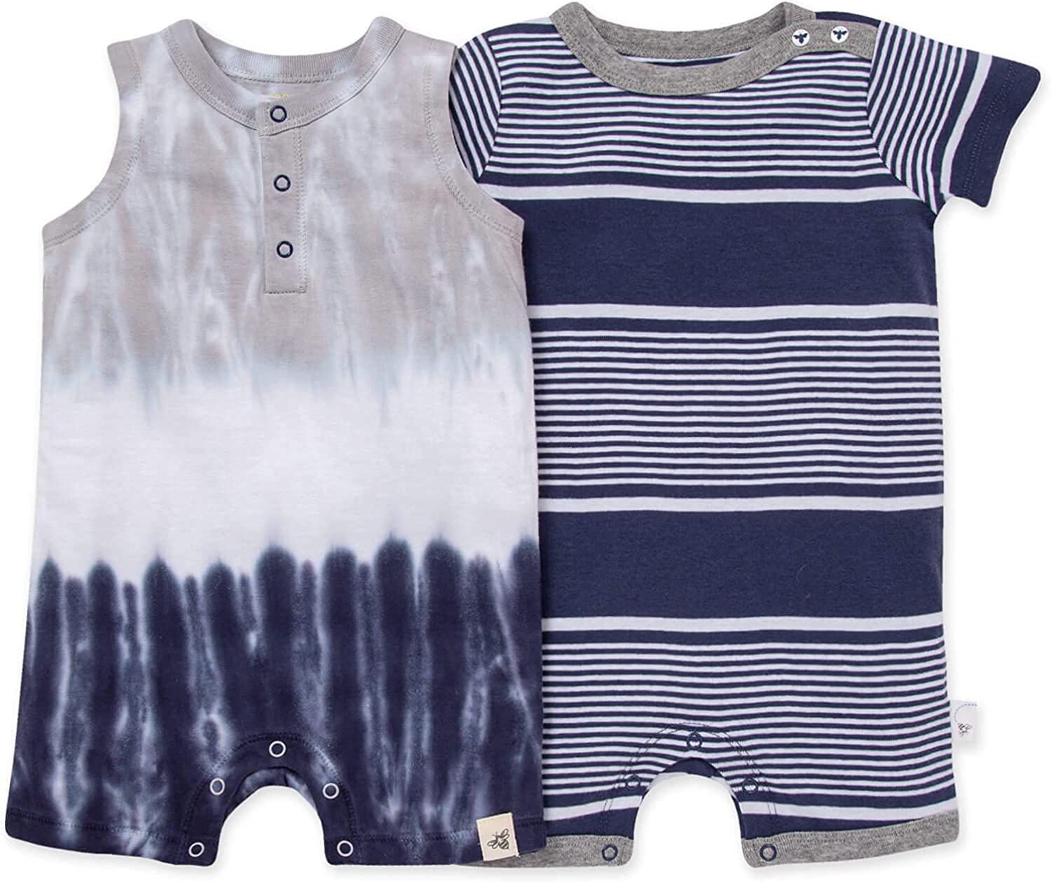 Burt's Bees Baby Baby Boys' Short Sleeve Rompers 2-Pack, 100% Organic Cotton One-Piece Coverall