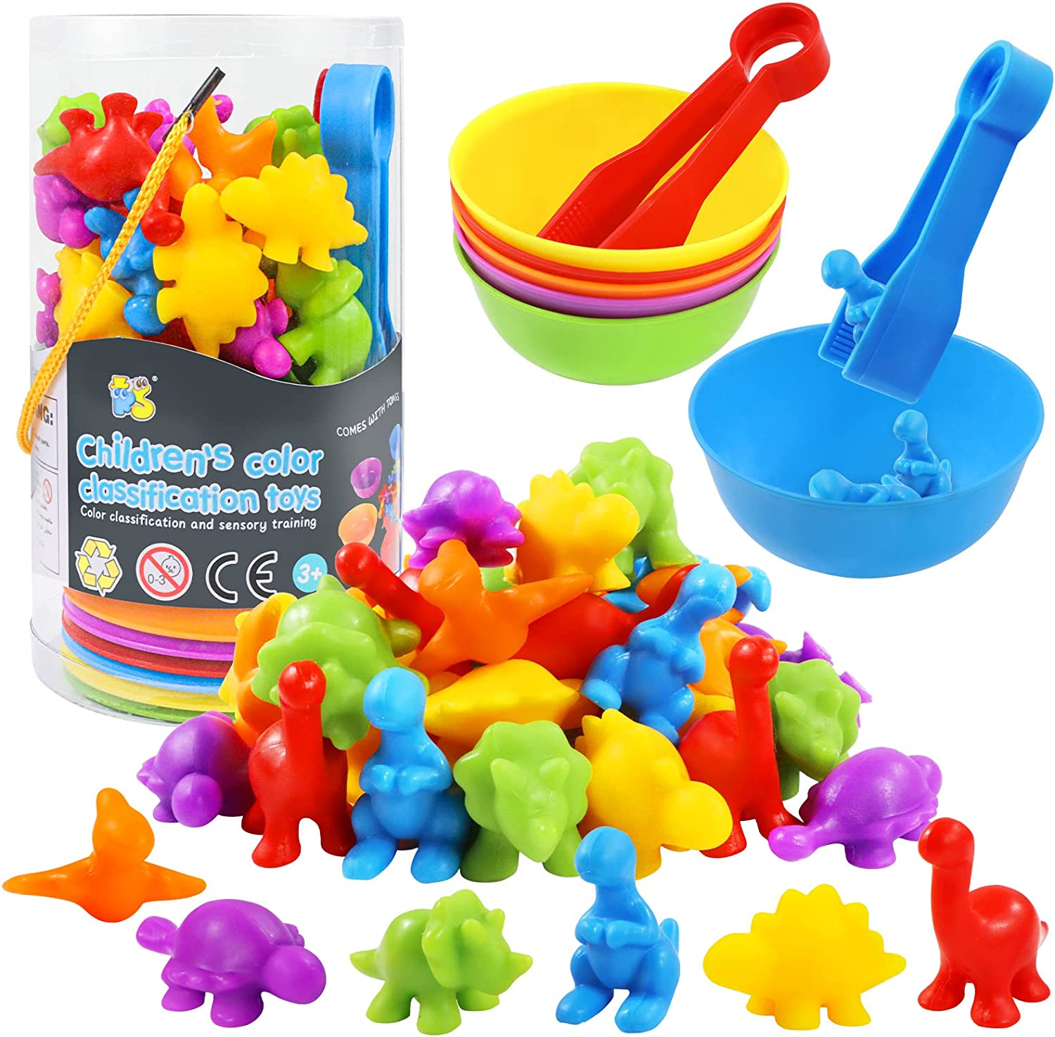 RAEQKS Counting Dinosaur Toys Matching Games with Sorting Bowls Preschool Learning Activities for Math Color Sorting Educational Sensory Montessori STEM Toy Sets for Kids Aged 3+ Years Old Boys Girls