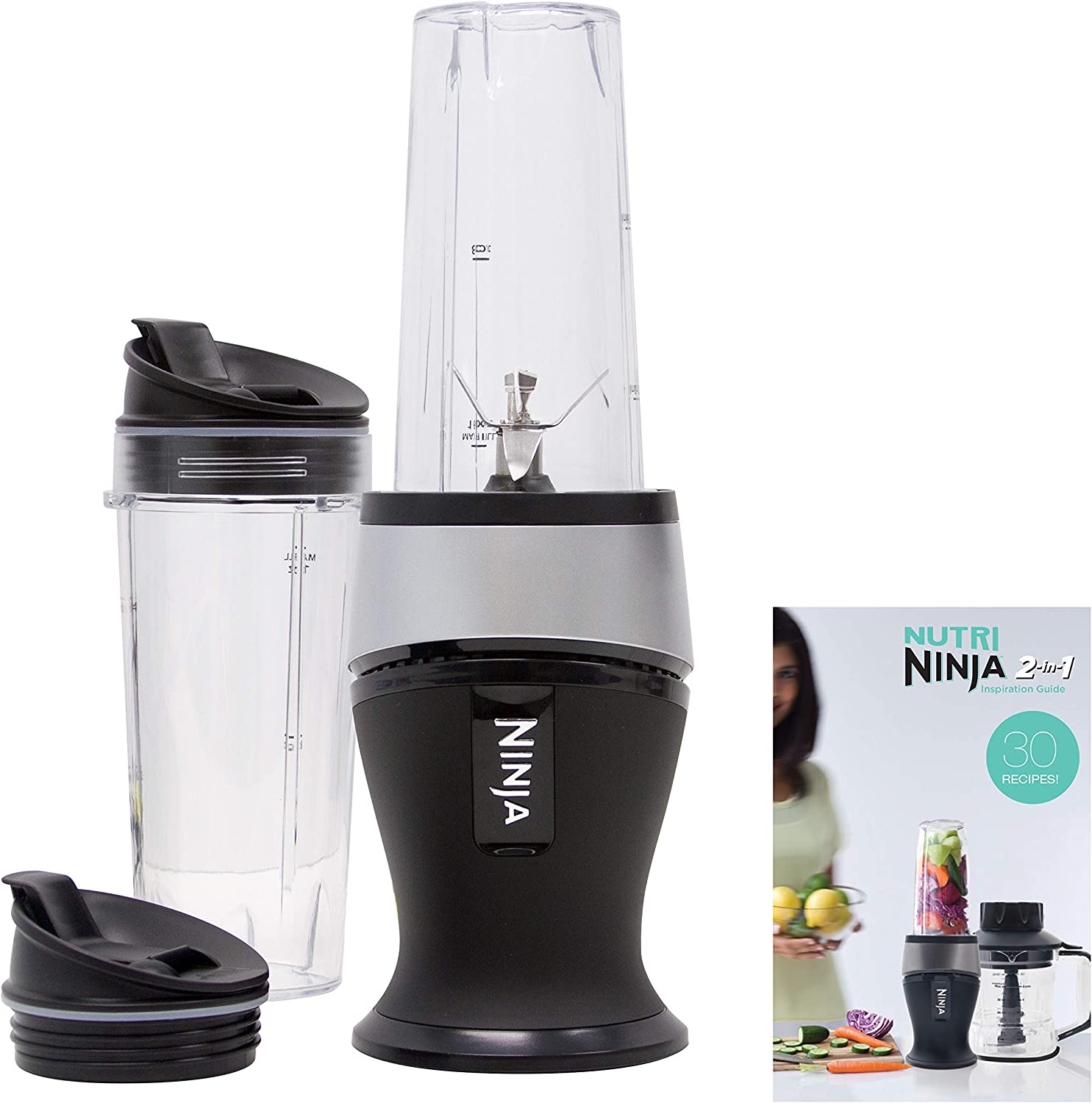 Ninja QB3001SS Fit Compact Personal Blender, Pulse Technology, 700-Watts, for Smoothies, Frozen Blending, Ice Crushing, Nutrient Extraction*,Food Prep & More, (2) 16-oz. To-Go Cups & Spout Lids, Black