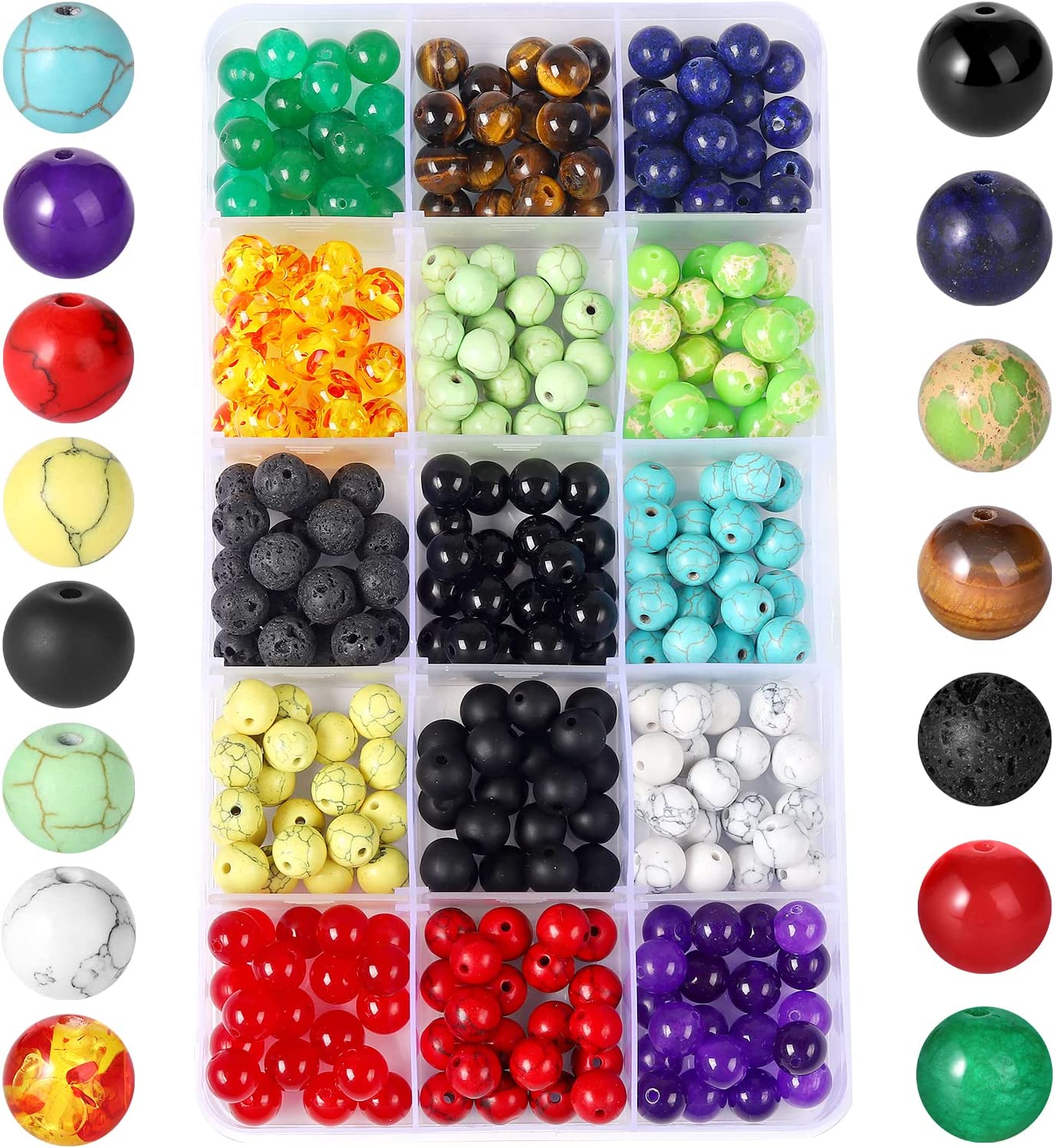 Bead Bracelet Making kit,Beads for Jewelry Making Bulk Mixed 300pcs Healing Bead Rock Loose Nature Stone Gemstone for DIY Bracelet Necklace Essential Oil