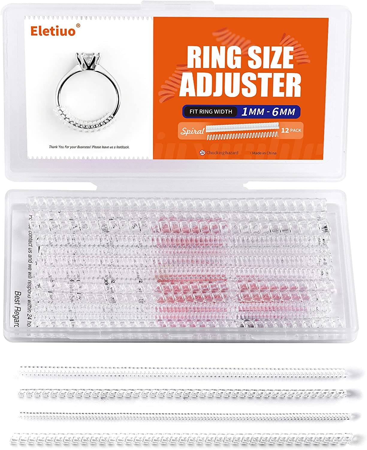 12 Pack Ring Size Adjuster for Loose Rings Invisible Transparent Silicone Guards Clip Noodle Jewelry Tightener Connector Fitter Resizer 4 Sizes Fit Almost Any Ring for Women and Men