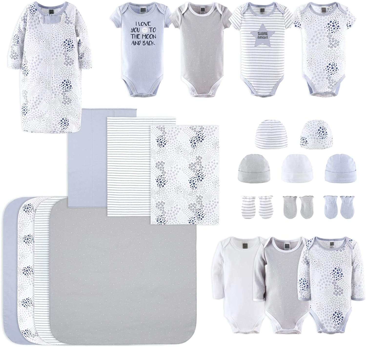The Peanutshell Newborn Layette Gift Set for Baby Boys or Girls | 23 Piece Gender Neutral Newborn Clothes & Accessories Set | Fits Newborns to 3 Months