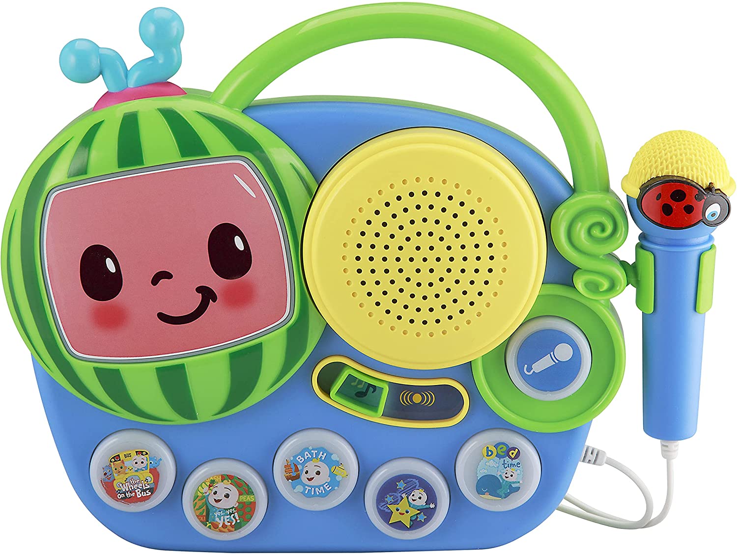 eKids Cocomelon Toy Singalong Boombox with Microphone for Toddlers, Built-in Music and Flashing Lights, for Fans of Cocomelon Toys and Gifts
