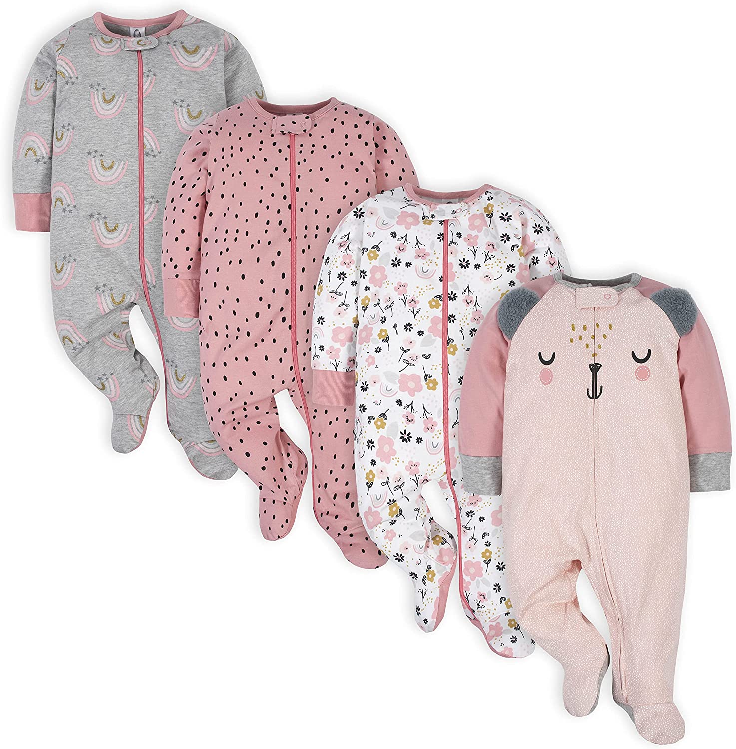 Gerber baby-girls 4 Pack Sleep 'N Play Footie