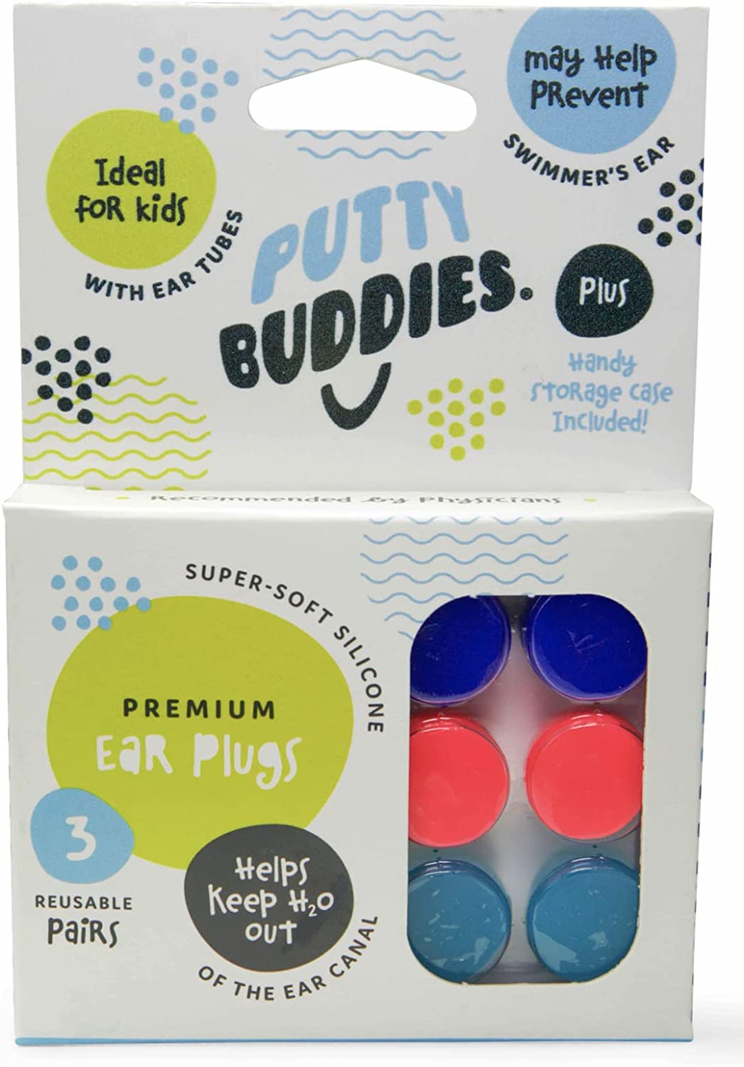 Putty Buddies Original Swimming Earplugs - The Best Swimming Ear Plugs - Block Water - Super Soft - Comfortable - Great for Kids - 3-Pair Pack
