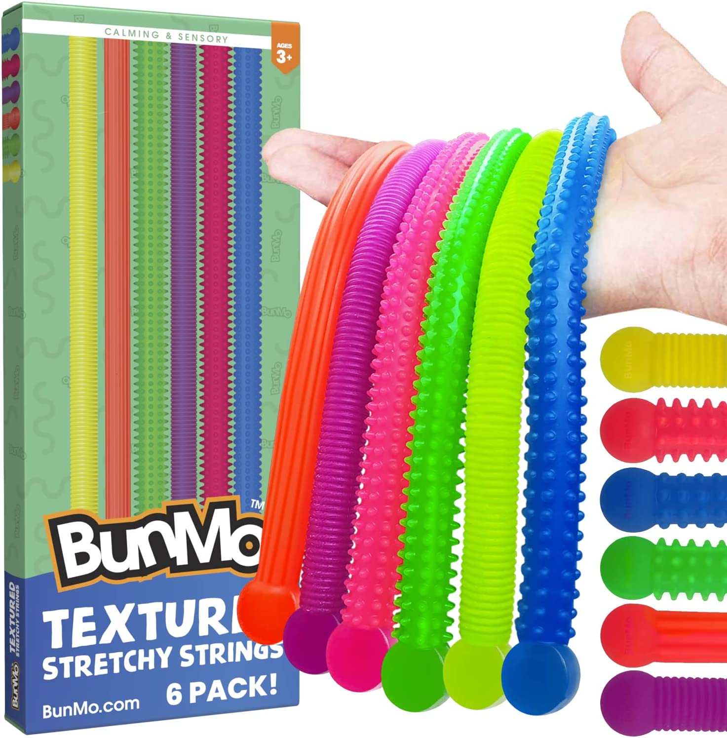 Fidget Toys and Textured Sensory Toys by BUNMO - Textured Stretchy Strings Fidget Toy. Bumpy Fidget Toys for Adults and Kids Make Anxiety Toys, Autism Sensory Toys