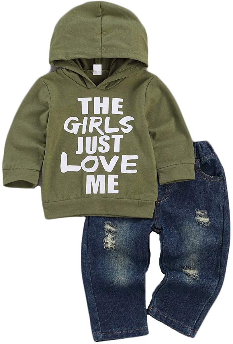 Toddler Baby Boy Outfits Hoodie Sweatshirts & Jeans Clothes Set Fall Winter 6 9 12 18 24 Months