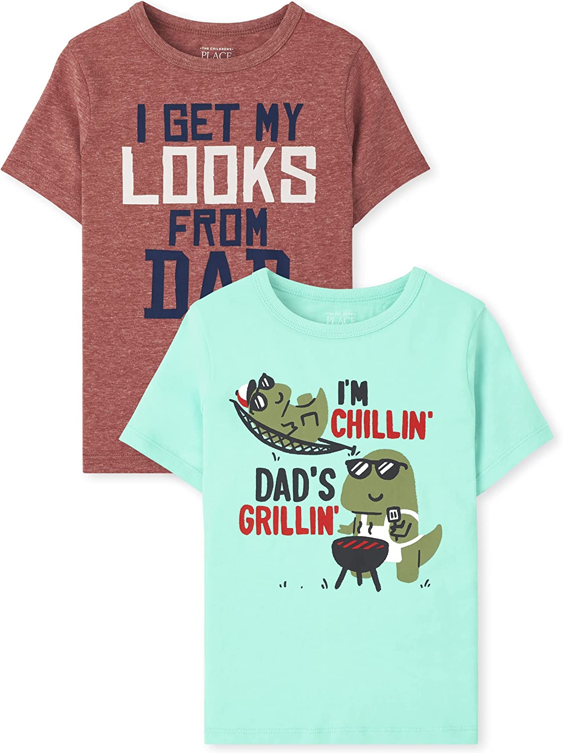 The Children's Place baby boys and Toddler Short Sleeve Graphic T- 2-pack T Shirt, I'm Chillin' Dad's Grillin I Get My Looks from My Dad, 12-18 Months US