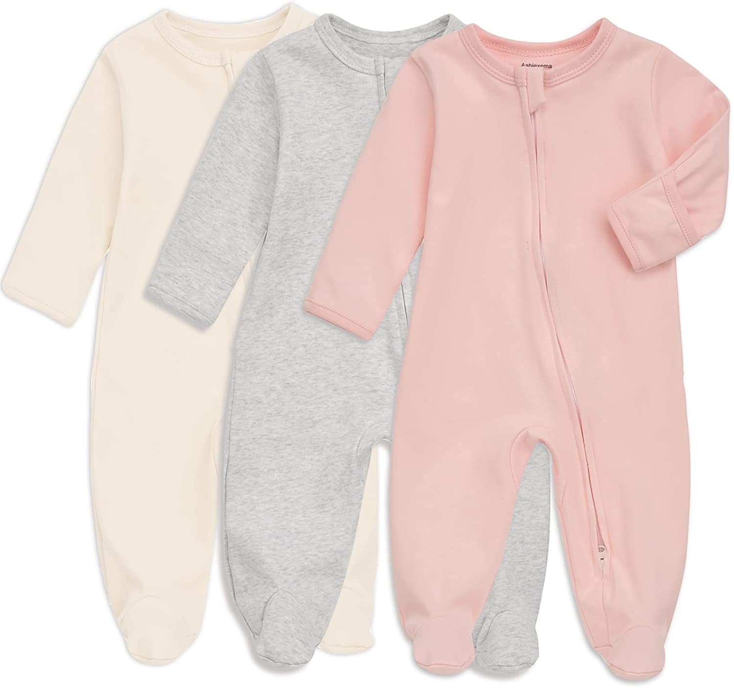 Baby Footed Pajamas with Mitten Cuffs, Double Zipper Infant Cotton Onesie Sleeper Pjs, Newborn Footies Sleep 'n Play