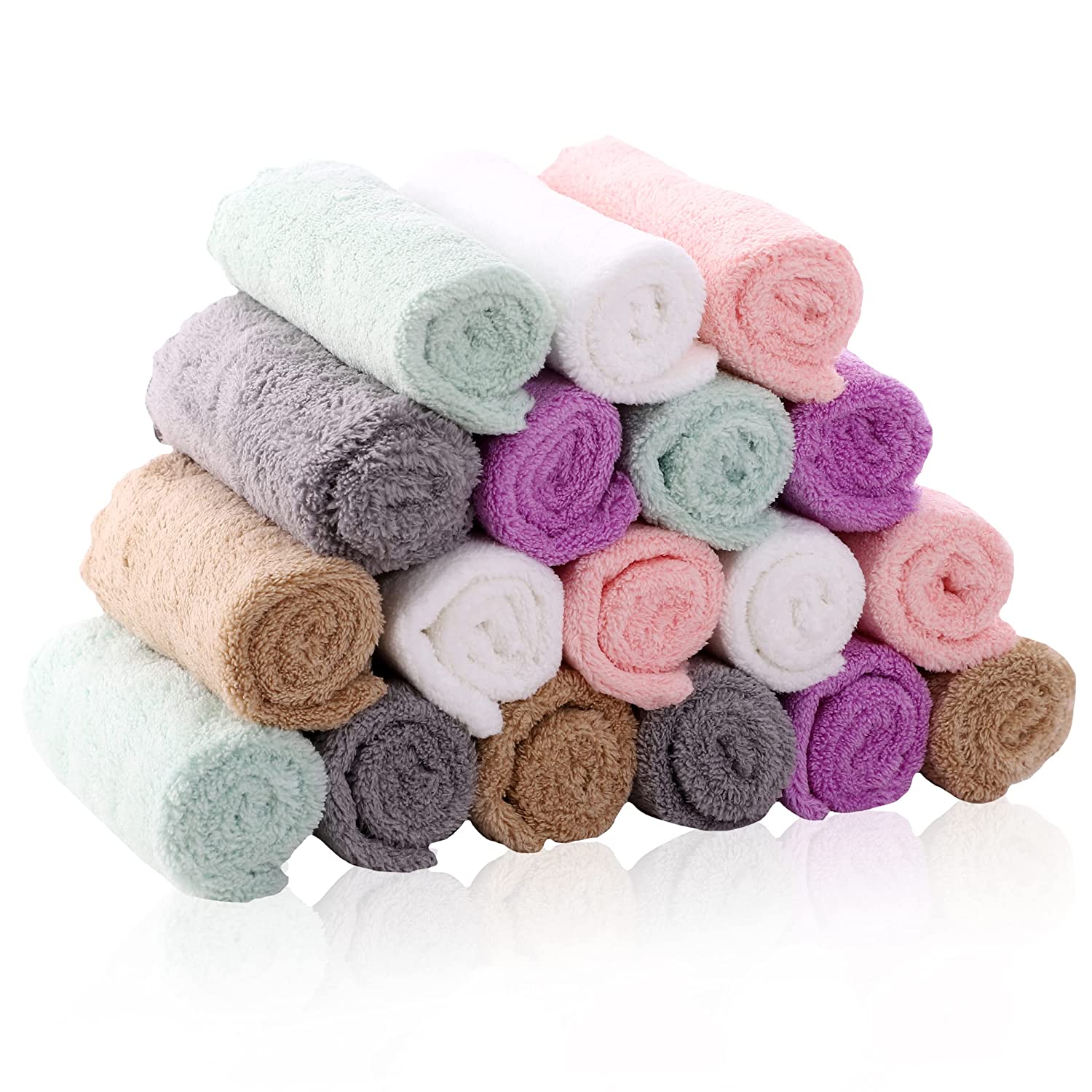 18 Pack Baby Washcloths for Boy and Girl, Microfiber Coral Fleece Ultra Absorbent and Soft for Newborns, Infants and Toddlers -10x10 Inch - Multicolored by SWEET DOLPHIN