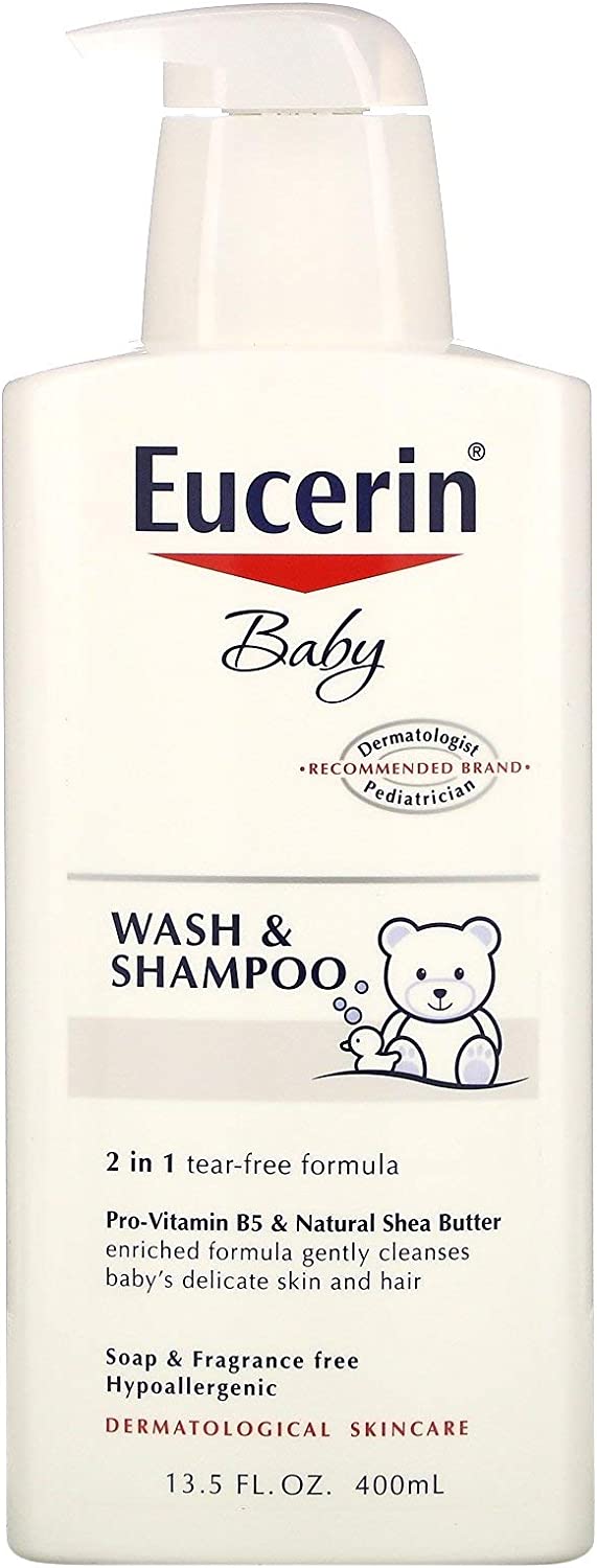 Eucerin Baby Wash & Shampoo - 2 in 1 Tear Free Formula, Hypoallergenic & Fragrance Free, Nourish and Soothe Sensitive Skin - 13.5 fl. oz. Pump Bottle (Pack of 3)