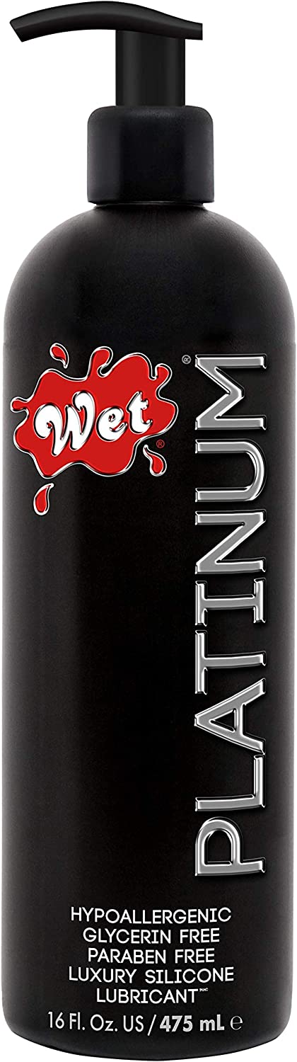 Wet Platinum Silicone Based Lube, Premium Personal Lubricant, 16 Ounce, for Men, Women and Couples, Longest Lasting Formula Condom-Safe Vegan, Ph Balanced, Glycerin Free, Paraben Free
