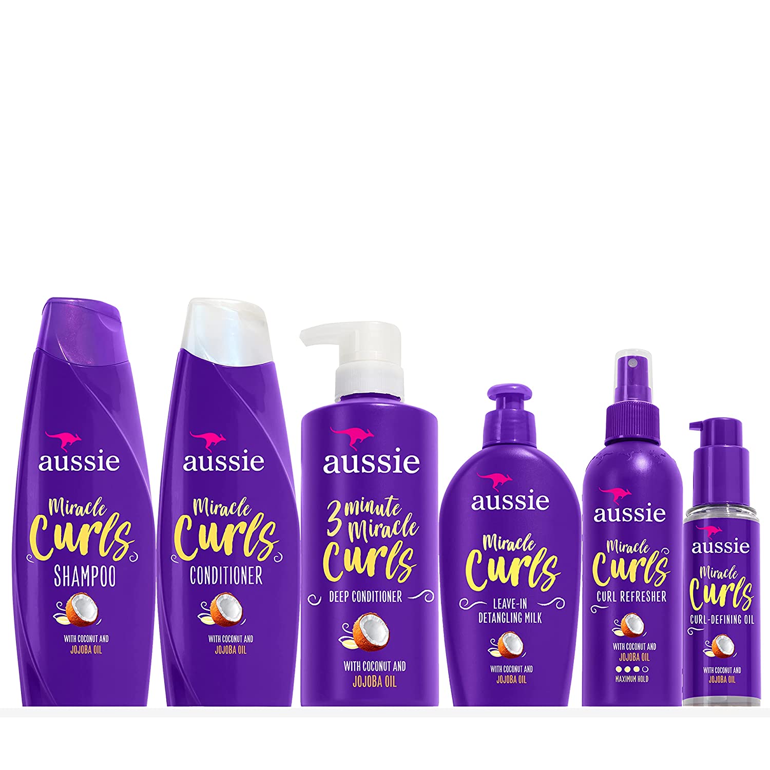 Aussie Miracle Curls Collection: Shampoo, Conditioner, Deep Conditioner, Spray Gel, Detangling Milk, and Oil Hair Treatment