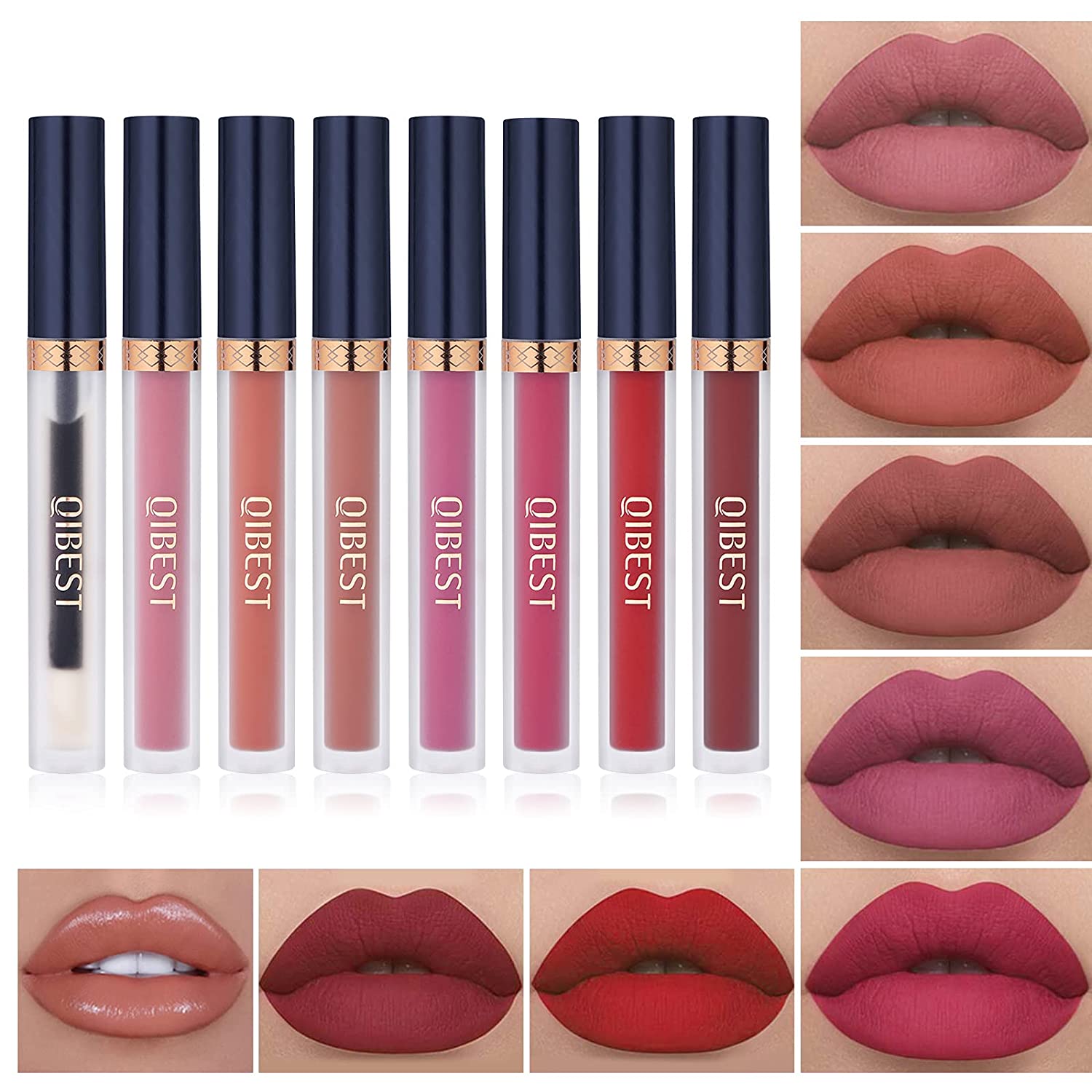7Pcs Matte Liquid Lipstick + 1Pcs Lip Plumper Makeup Set Kit, Long Lasting Waterproof Velvet Lip Gloss Set, Pigmented Lip Makeup Gift Sets for Girls and Women