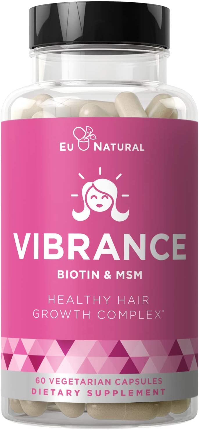 Eu Natural Vibrance Hair Growth Vitamins – Grow Hair Faster, Healthier & Stronger Length, Beautiful Locks for All Hair Types – Biotin & OptiMSM – 60 Vegetarian Soft Capsules